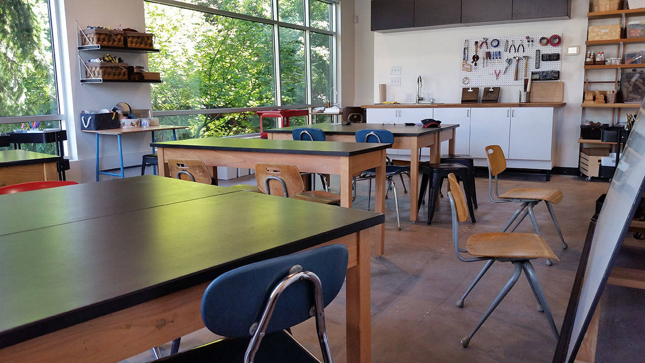 Photo courtesy of Rachel Mari Knudson | Scrappy Art Lab, the newest addition to downtown Winslows vibrant arts scene, is hosting its grand opening with reuse art activities, live music and light refreshments from 2 to 5 p.m. Saturday, Sept. 21.