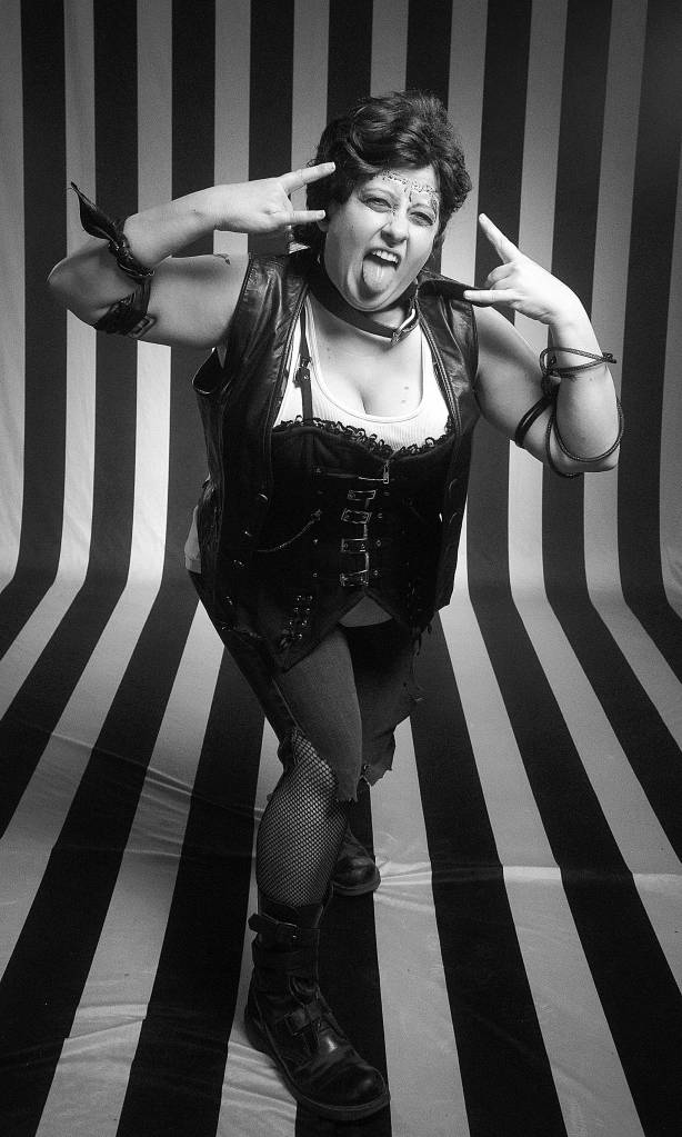 Derek Villanueva photo | Rachel Brinn pulls double duty in Bainbridge Performing Arts Rocky Horror Show as both Eddie and Dr. Scott.                                 Derek Villanueva photo | Adam Minton plays the iconic Dr. Frank N. Furter in the upcoming Bainbridge Performing Arts production of Rocky Horror Show.