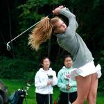 Luciano Marano | Bainbridge Island Review - Margaret Reibsamen tees off during Mondays home match against Garfield.                                 Luciano Marano | Bainbridge Island Review - Margaret Reibsamen tees off during Mondays home match against Garfield.                                 Luciano Marano | Bainbridge Island Review - Margaret Reibsamen tees off during Mondays home match against Garfield.