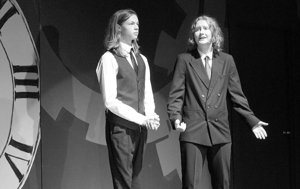 Luciano Marano | Bainbridge Island Review - The Bainbridge High School production of Radium Girls will be staged at Woodward Middle School as the campus theater has been demolished as part of a massive facility upgrade.                                 Luciano Marano | Bainbridge Island Review - The cast of the upcoming Bainbridge High School production of Radium Girls works through rehearsal earlier this week.