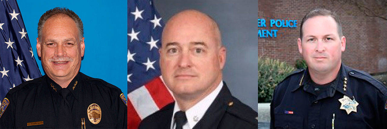 The three finalists for the Bainbridge Island police chief position: Carl Nielsen, Joseph Joe Clark, and David Dave Westrick.