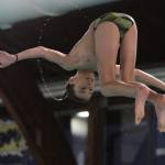 Carter Ragan competes in 1-meter diving for the Spartans in their matchup against Lakeside. (Brian Kelly | Bainbridge Island Review)