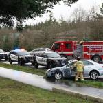 Luciano Marano | Bainbridge Island Review - A two-car crash at the intersection of High School Road and Highway 305 required a traffic detour Tuesday morning.