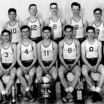 The 1948 Bainbridge boys state championship basketball team will be inducted into the Kitsap Athletic Roundtables Kitsap Sports Hall of Fame. Front row: Bob Sigle, Bob Buchanan, Dale Wallace, Don Nadeau, Jim Nadeau, Don Barnes, and Sam Clarke. Back row: Bob Dixon, Pete Uglesich, Bob Woodman, Jack Start, Bob Olsen, Ray Lowrie, and Coach Tom Paski.                                (Photo courtesy of Kitsap Athletic Roundtable)