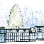 An architects sketch of the Winslow Hotel as seen from Winslow Way. (Image courtesy of the city of Bainbridge Island)
