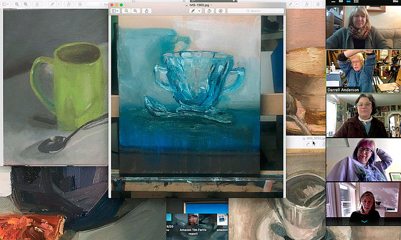 Darrell Anderson leads an art workshop on Zoom for the Winslow Art Center Studio Gallery. (Image courtesy of Winslow Art Center Studio Gallery Artist)