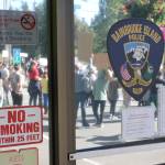 Protesters gather in front of the Bainbridge Island police station following the May 25 death of George Floyd at the hands of Minneapolis police. Photo by Nick Twietmeyer