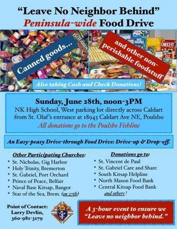 Knights of Columbus to host peninsula-wide food drive Sunday