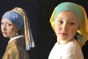 Fiona recreates Johannes Vermeers Girl With the Pearl Earring for her art class. (Photo courtesy of Jill Queen)