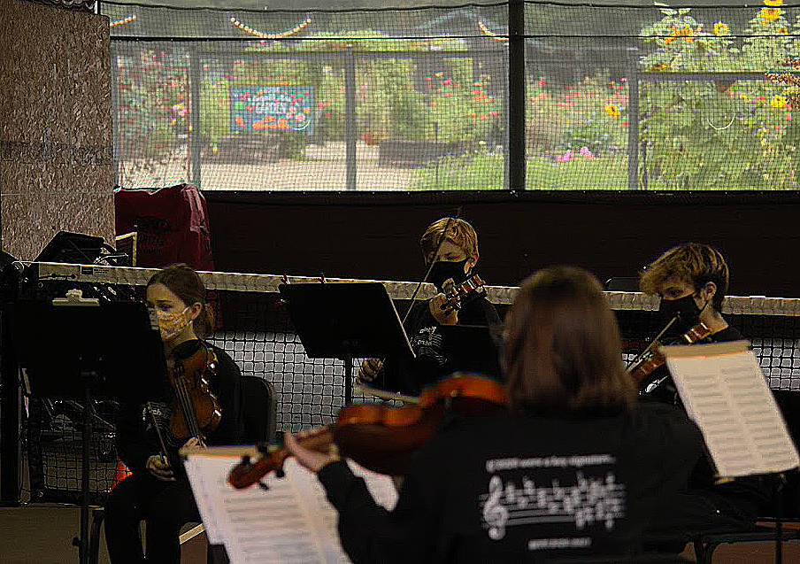 A garden at the farm can be seen in the background through the windows.