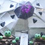 Staff put together this display of aliens and their space ship.