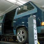 EV Works currently has a Vanagon up on the rack, which will be converted to electric. (Mark Krulish/Kitsap News Group)