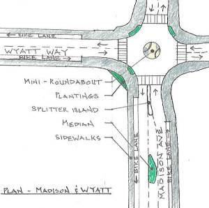 Drawing of Wyatt Way roundabout at Madison Avenue.