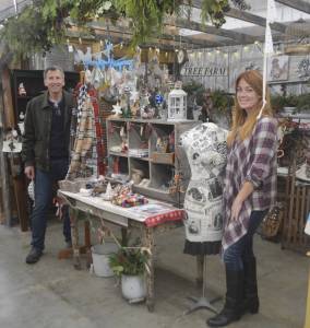 Dave Trageser and Gabrielle McGraw at Sharon Trageser's booth at the Red Plantation. Steve Powell/Bainbridge Island Review photos