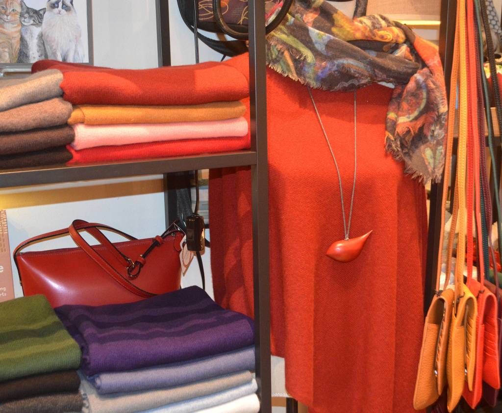Cashmere toppers are popular at the Plum store and sell for $119.
