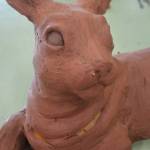 On the rabbits neck you can see foam, which is used to help shape the artwork. Clay goes over the top of that.