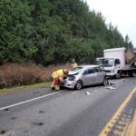 Cars on busy Highway 305 had to be detoured to get around the accident.