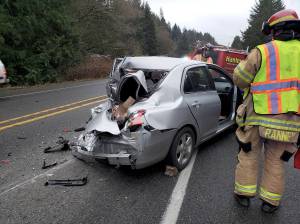 A 4-vehicle collision occurred Tuesday morning just before the intersection of Highway 305 and Day Road when a business truck struck a vehicle from behind causing a chain reaction of collisions. No injuries were reported, police say. Courtesy photos