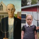 At Wilkes Elementary, students did their own version of classic artwork, such as "American Gothic."