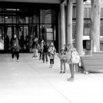 Blakely 1st graders line up for dismissal after their first day of in-person learning.