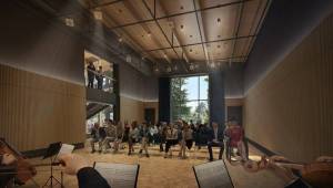 Small performances can take place in the studio. Barn-type doors can open to make the space part of the lobby. A patio will be just outside. Courtesy photo