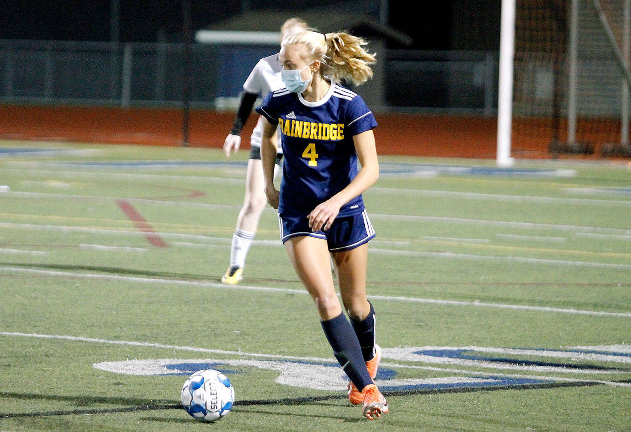 Senior midfielder Chloe Boeker scored twice for Bainbridge in the 3-0 win over Shelton. Mark Krulish/Bainbridge Island Review photos