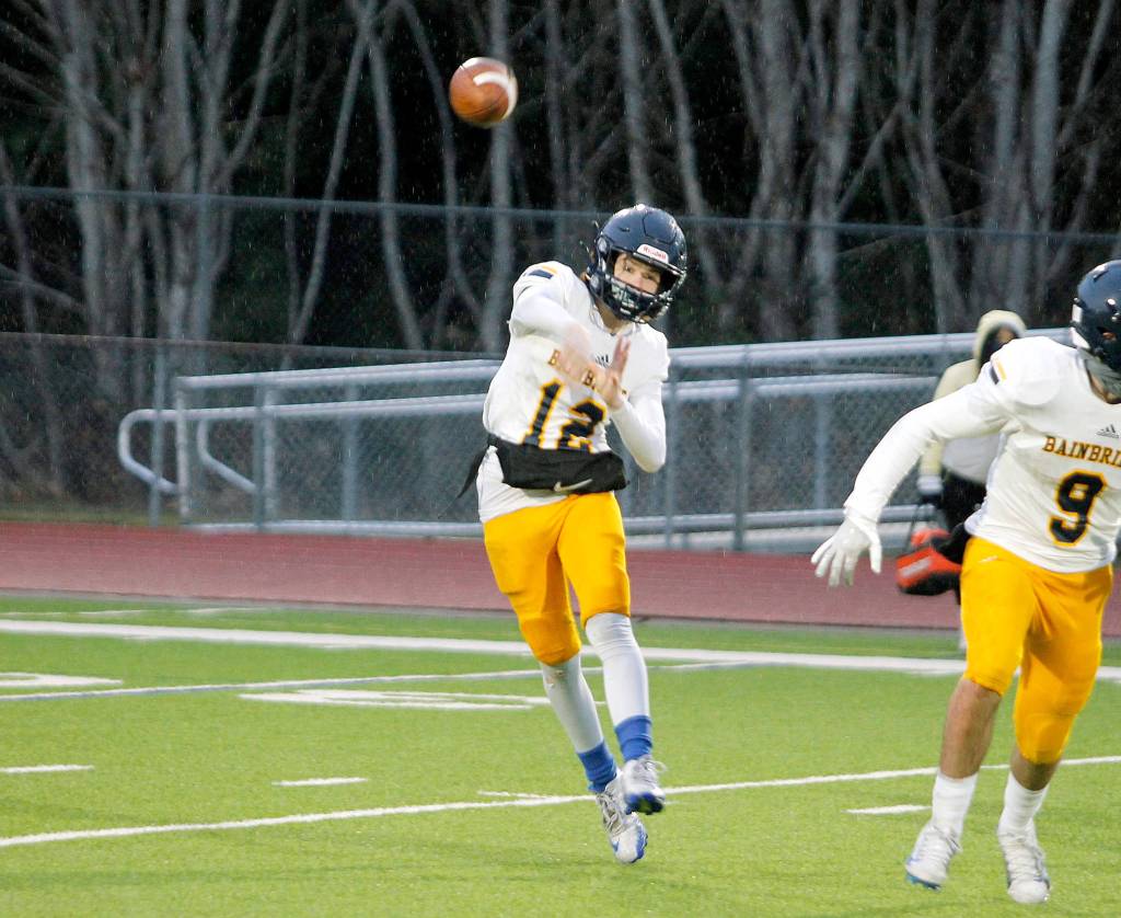 Bainbridge quarterback Gabriel Todd threw for 254 yards in his final game for the Spartans. (Mark Krulish/Kitsap News Group)