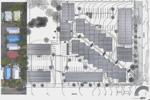 Drawing shows Madison Cottages at left, park just to the top right of them, the townhouses and clubhouse just to the right of the park, and the rest of the development. Courtesy map