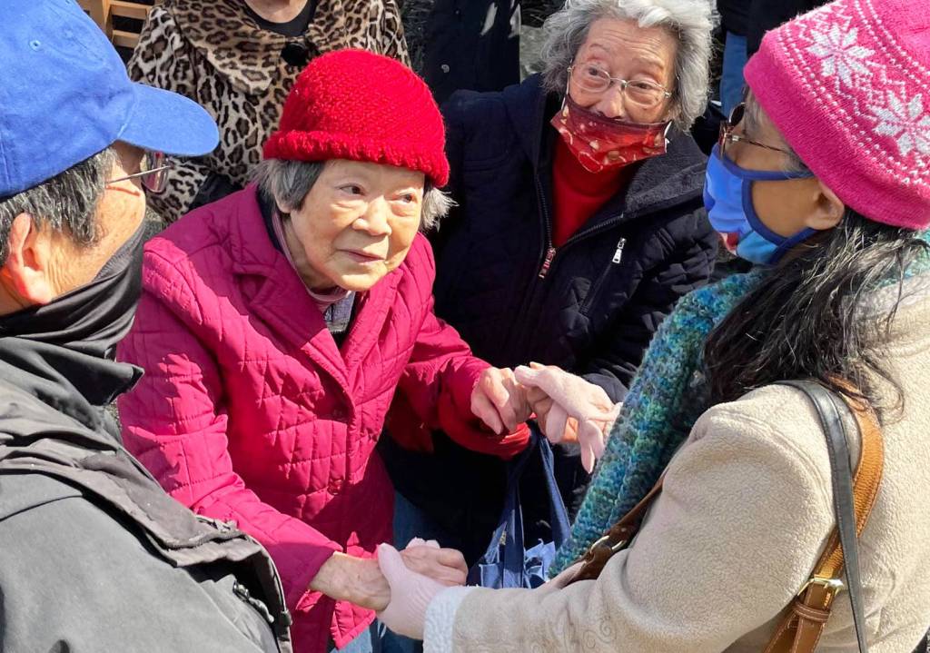 Bryan Sakuma, Toshiko Yukawa Sunohara, Lillian Sakuma Aoyama and Lucy Sunohara Richter visit with each other at the ceremony. Douglas Crist/Courtesy photo