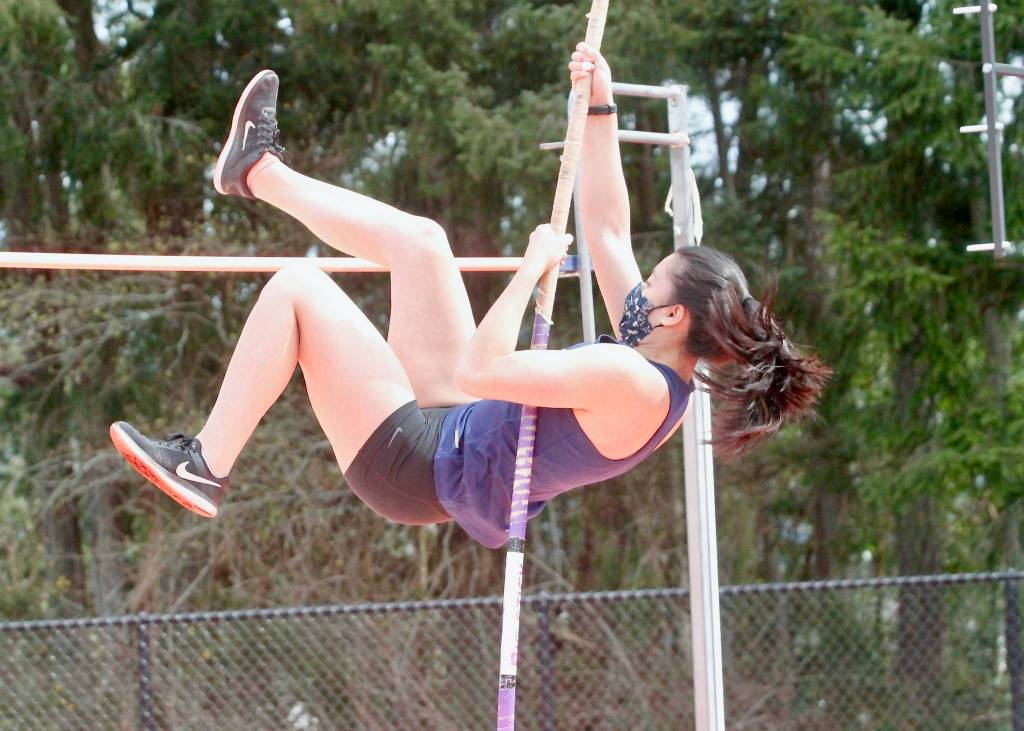 Kati Cooper won the pole vault for Bainbridge with a mark of 8 feet, 6 inches. (Mark Krulish/Kitsap News Group)