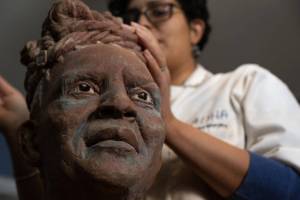 Aisha Harrison working on a sculpture. Courtesy Photo
