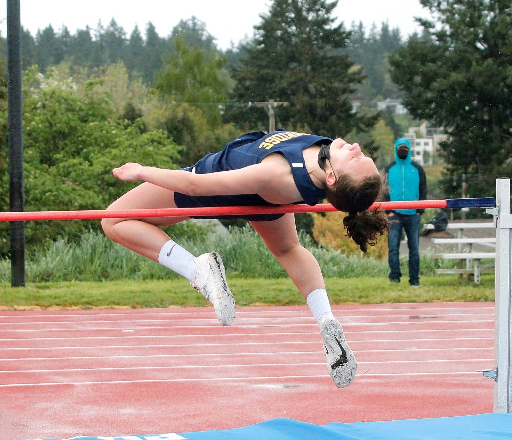 Bainbridges Allie Wildsmith is the league champion high jumper with a mark of five feet. (Mark Krulish/Kitsap News Group)
