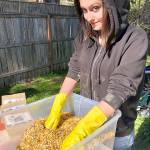 Saskia Burke mixing fowl treats. Courtesy Photo