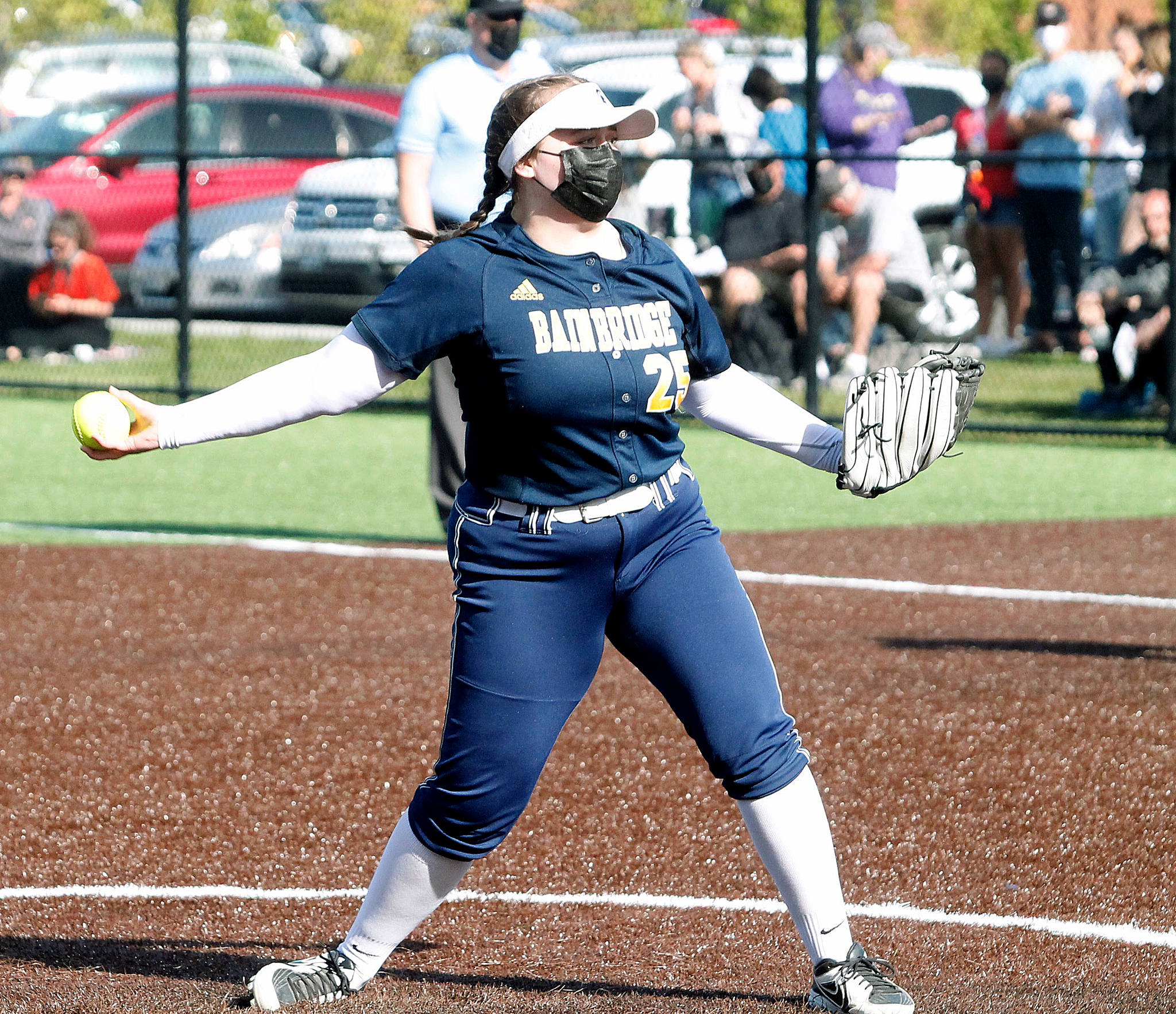 Bainbridge senior Miranda Grogger pitched three innings, including the final one, to help her Nationals all-stars team clinch the win. (Mark Krulish/Kitsap News Group)