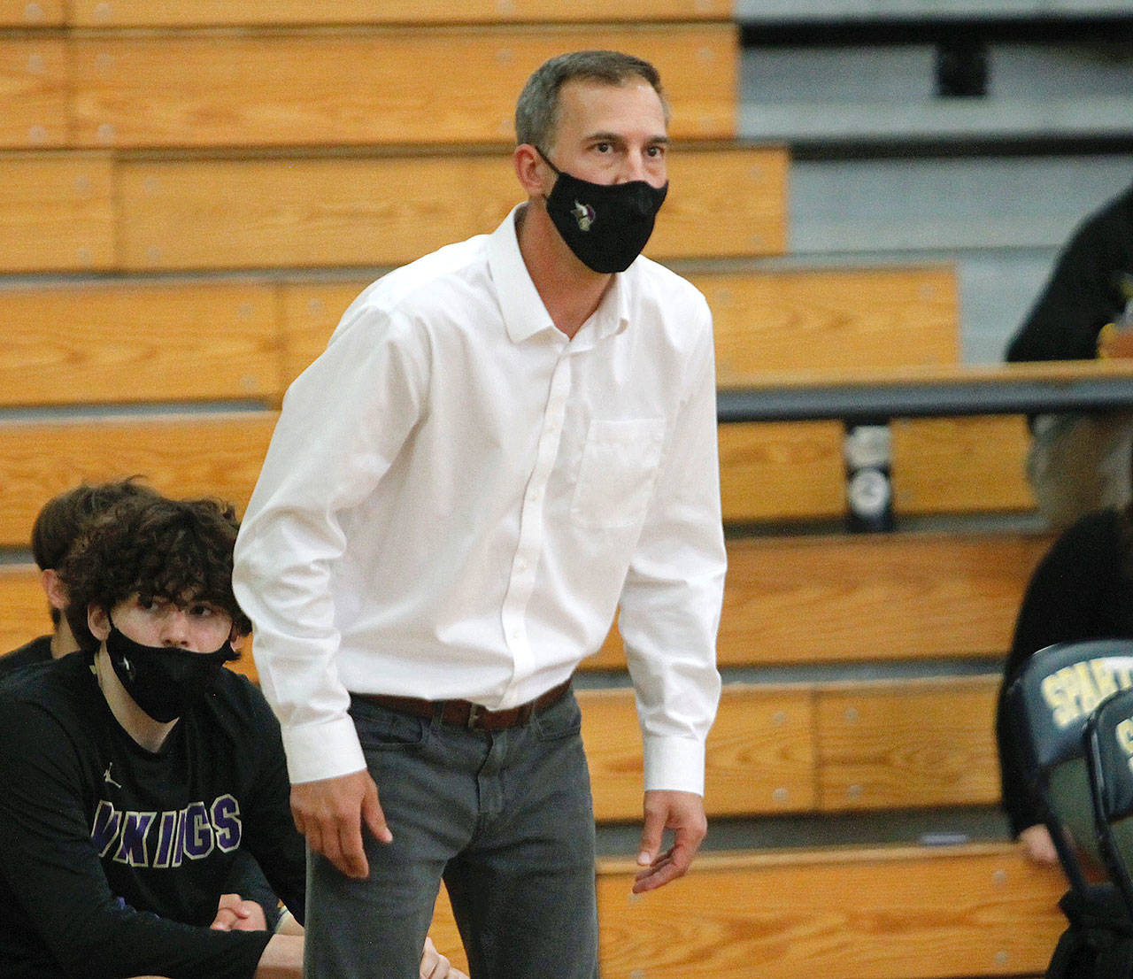 North Kitsap head coach Scott Orness won his first game at Paski Gym on Tuesday night since leaving the Bainbridge boys basketball program in 2015. (Mark Krulish/Kitsap News Group)