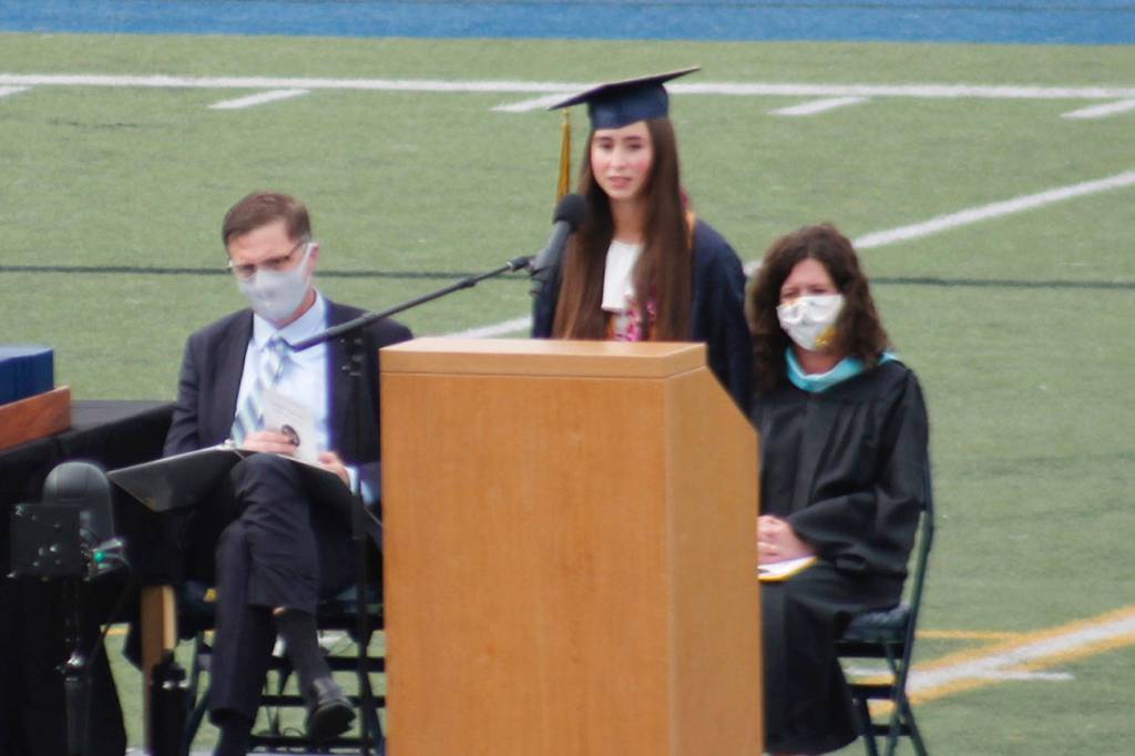 Senior Mataya George read a speech called "Kind People are My Kind of People." Tyler Shuey/Bainbridge Island Review