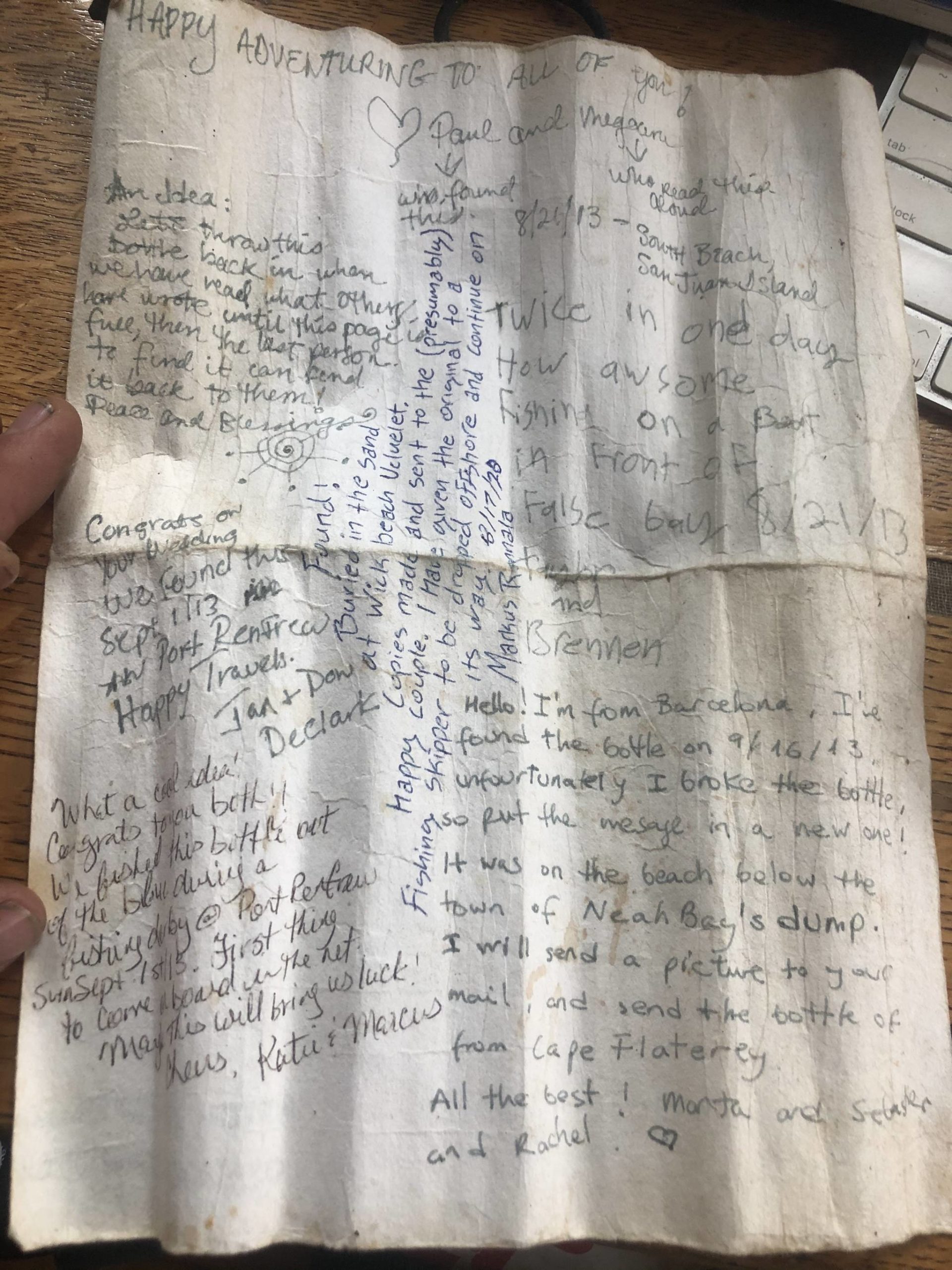 Back: Folks that found the message over the years added their own messages of goodwill and to keep the messages going. (Courtesy Photo)