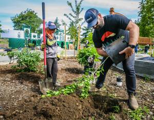 A garden is part of the new playground at Battle Point. Courtesy Photos