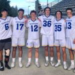 Bainbridge Lacrosse seniors, left to right: Aiden Fitzgerald, Louis Visconti, Wyatt von Bereghy, Henry Furner, Cal Breen and Jaden Mass. Courtesy Photo
