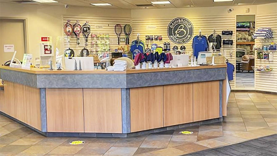 Athletic supplies are sold at this counter space.