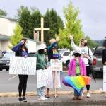 Close to 300 people lined the sidewalks around Gateway Fellowship Church in protest of Joseph Backholm, who was invited to speak on Critical Race Theory. Courtesy Photos