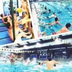 Collage of water polo shots of the boys team.