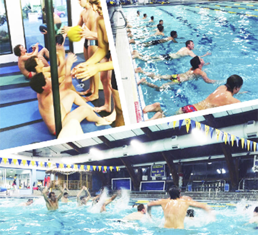 Collage of water polo shots of the boys team.