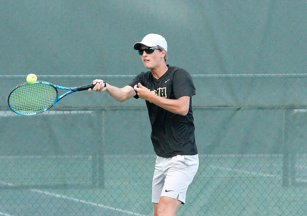 Josh Smith, along with partner Drake Jones, are the top doubles pair for North Kitsap and led the way in Thursdays match against Bainbridge, winning 6-0, 6-1. (Mark Krulish/Kitsap News Group)