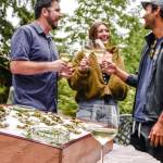This group enjoys their time at the oyster bar.