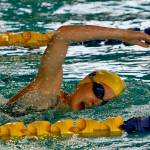 Bainbridge sophomore Kathryn Houseman swims to victory in the 500-yard freestyle in Tuesdays tri-meet against North Kitsap and Kingston. (Mark Krulish/Kitsap News Group)