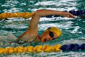 Bainbridge sophomore Kathryn Houseman swims to victory in the 500-yard freestyle in Tuesdays tri-meet against North Kitsap and Kingston. (Mark Krulish/Kitsap News Group)
