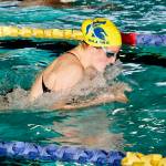 Piper Majors swims the 100-yard breaststroke against North Kitsap and Kingston. (Mark Krulish/Kitsap News Group)