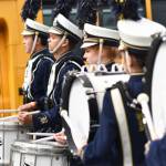 The Bainbridge High School marching band drumline practices for their first competition earlier this month. Nancy Treder courtesy photos