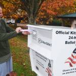 The ballot box outside the Bainbridge Island School District office has been busy the past few days. Steve Powell/Bainbridge Island Review photos.